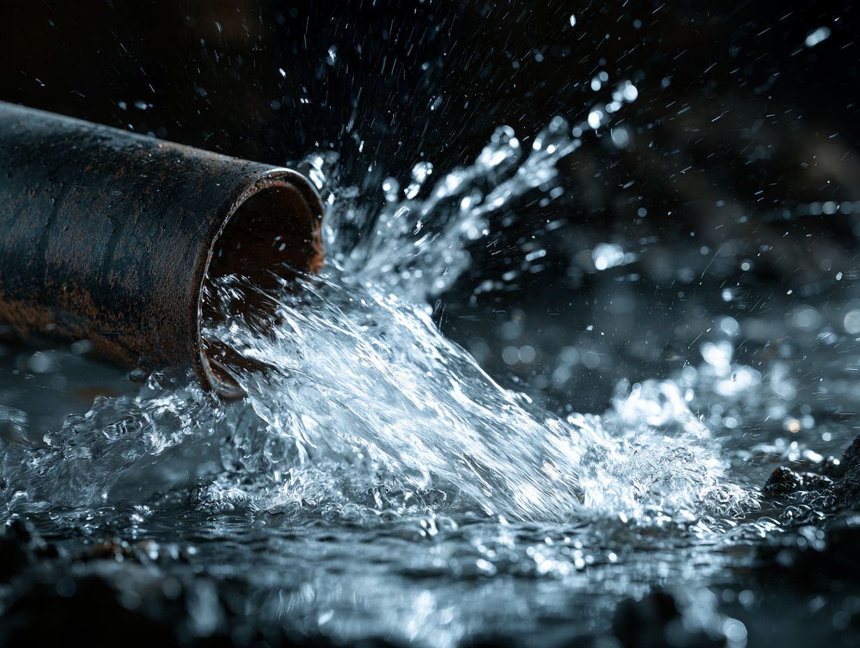 Water bursting out of the end of a broken pipe