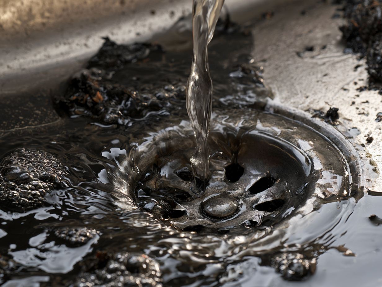 Dirty water pooling around a clogged drain
