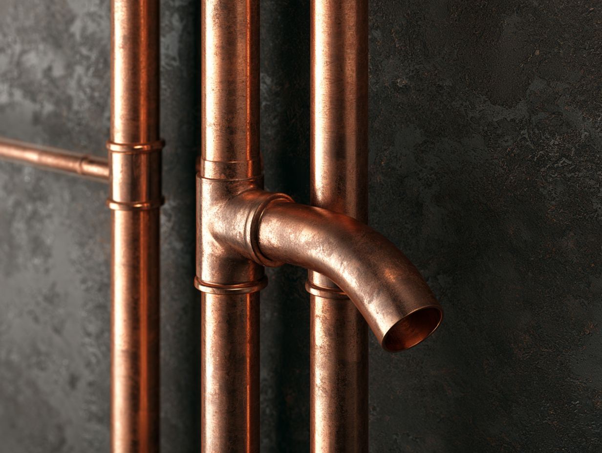 Copper water pipes and fittings mounted on a wall